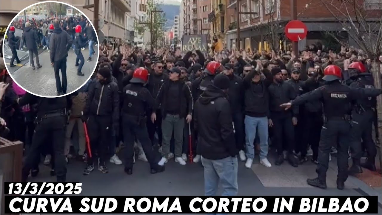 CURVA SUD ROMA CORTEO IN BILBAO || Athletic Bilbao vs AS Roma 13/3/2025