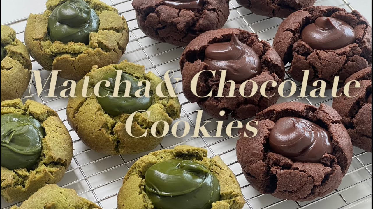 💚말차 & 초콜릿🤎 가나슈 쿠키 Matcha & Chocolate Ganache Cookies [ONEE Homebaking] no music