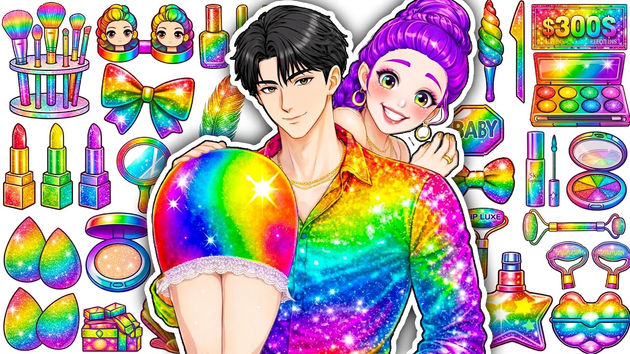 🌸Paper DIY🌸KPOP DEMON HUNTERS Couple Rumi x Jinu Mermaid Colorful Glow Up Skincare + Makeup Nail💄