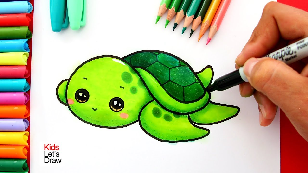 Aprende a dibujar una TORTUGA MARINA Bebé Kawaii | How to draw a Cute Baby Sea Turtle