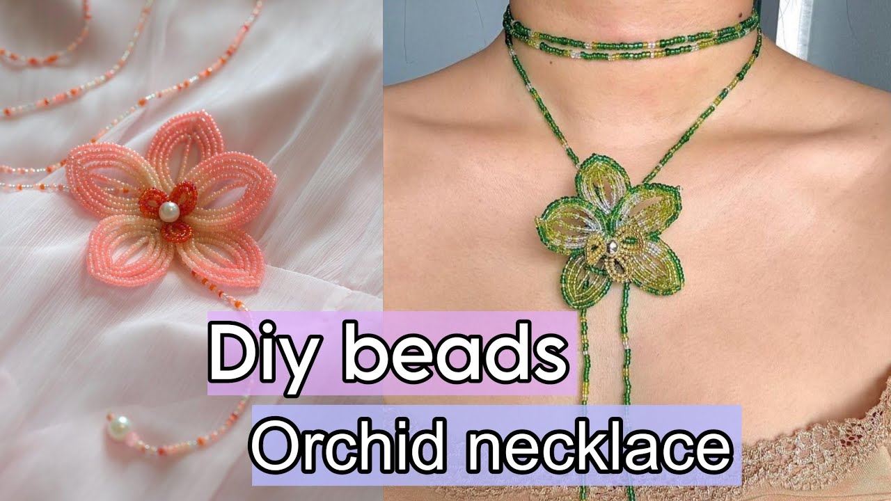 I made viral beaded Orchid flower necklace// DIY Beads Necklace