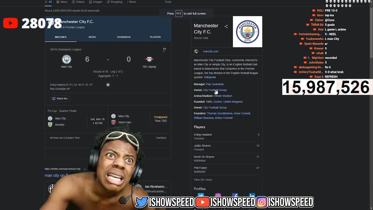 iShowSpeed Reacts To Man City 6-0 RB Leipzig 😂