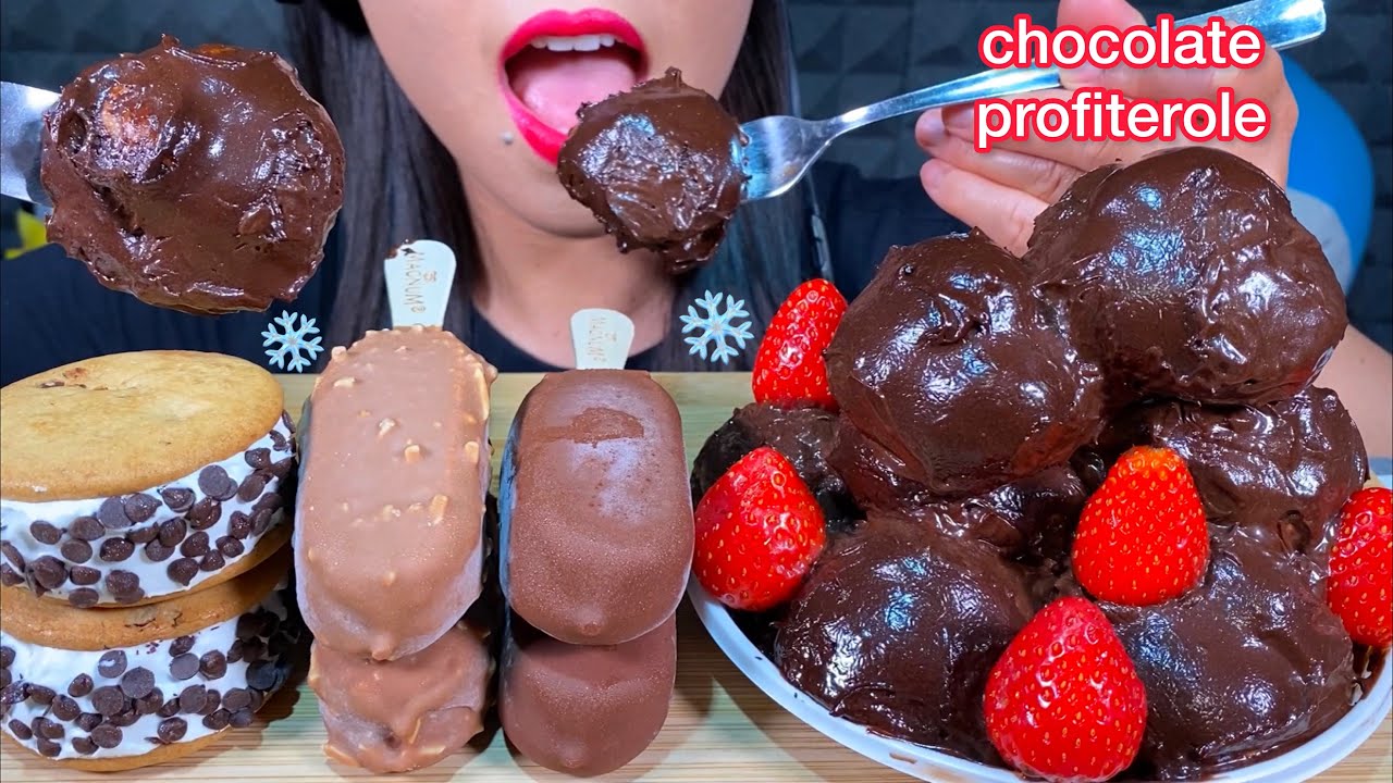 ASMR CHOCOLATE CAKE PROFITEROLE, MAGNUM ICE CREAM, ICE CREAM SANDWICH MASSIVE Eating Sounds