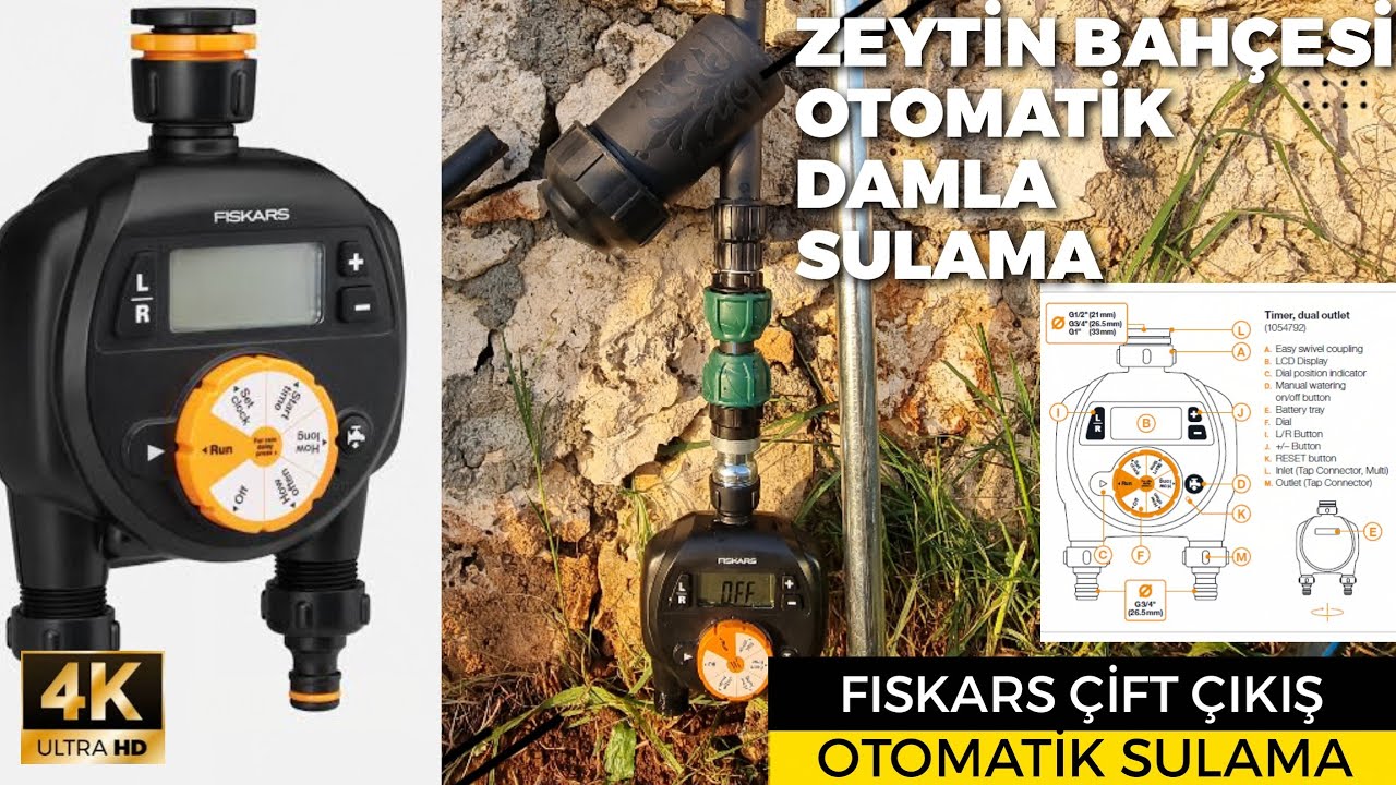 Fiskars Çift Çıkışlı  Su Saati Kurulumu | Zeytin Bahçesi Otomatik Damla Sulama Sistemi Kurulumu