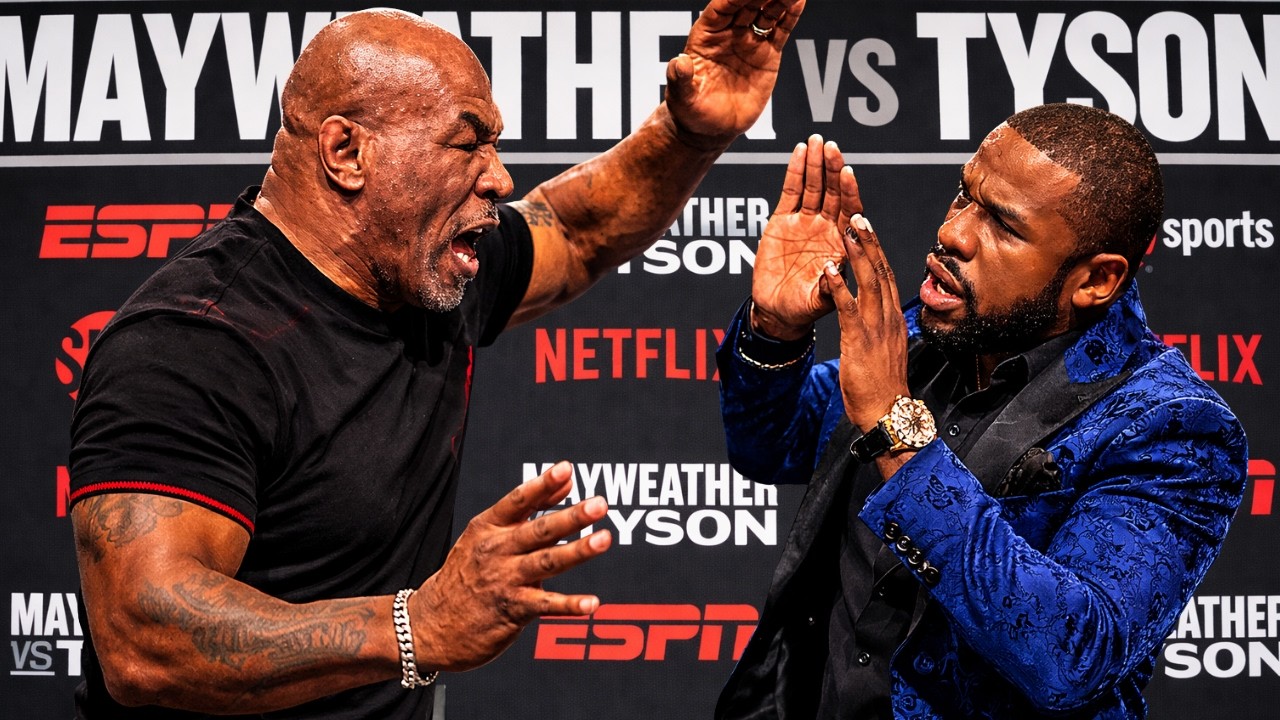 Mike Tyson and Floyd Mayweather Intense Face-Off at Fight Press Conference!