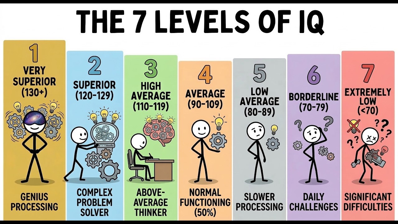 Все уровни IQ объяснены: от умственной отсталости до гениальности.