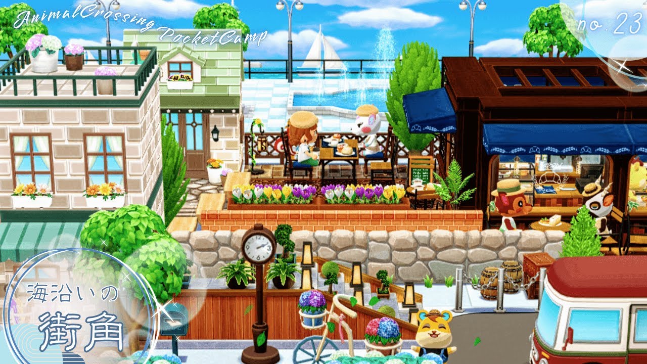 【ポケ森】ベーグルちゃんとヴァネッサさんの家具を使用しキャンプ場レイアウト！『海沿いの街角』🌊🏘️