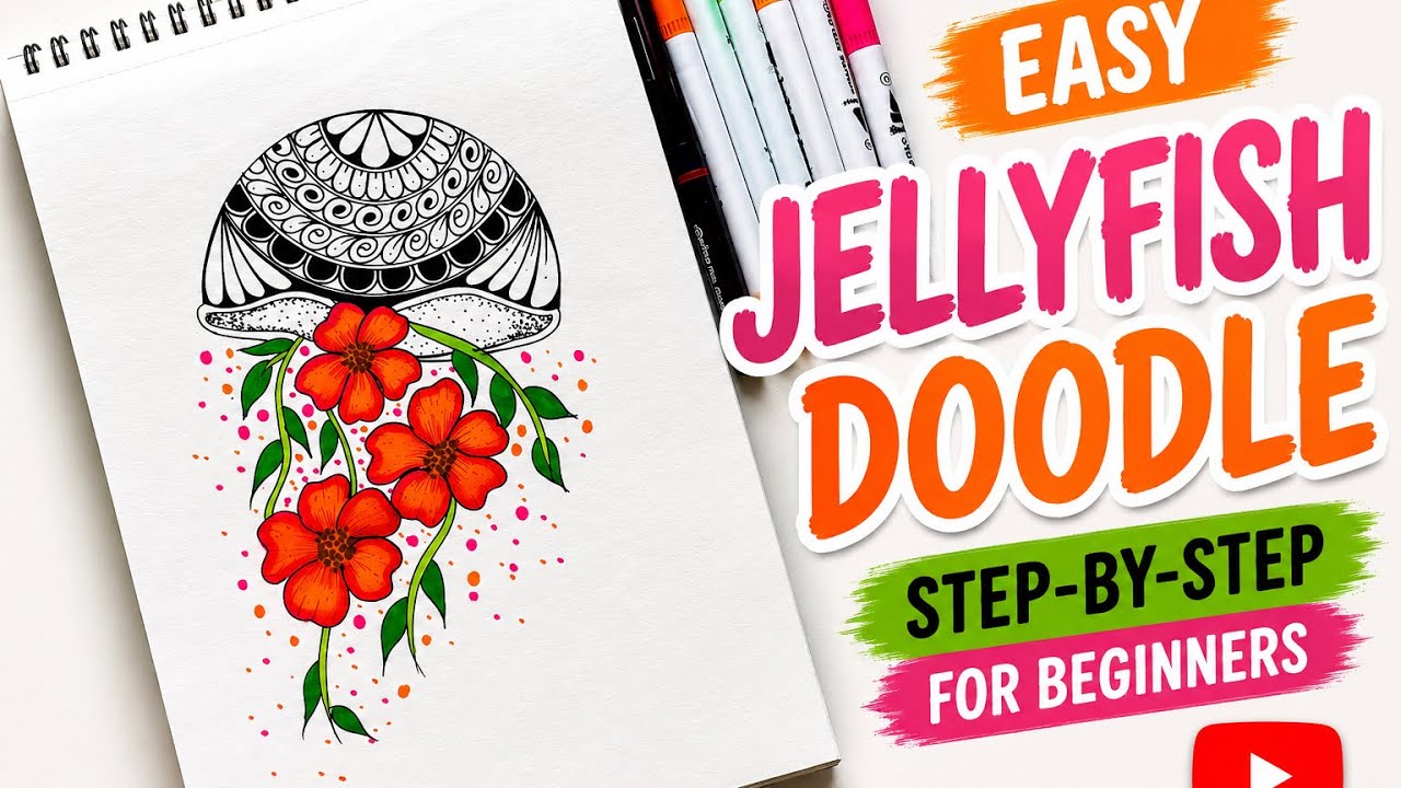 Easy Jellyfish Doodle Art Sketchbook Tutorial 🪼🌸 | Creative Drawing for Beginners