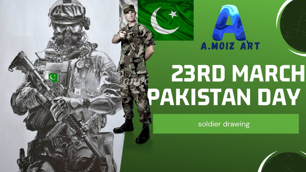 Pakistan day drawing||Resolution Day drawing||23rd March Pakistan day drawing||soldier drawing