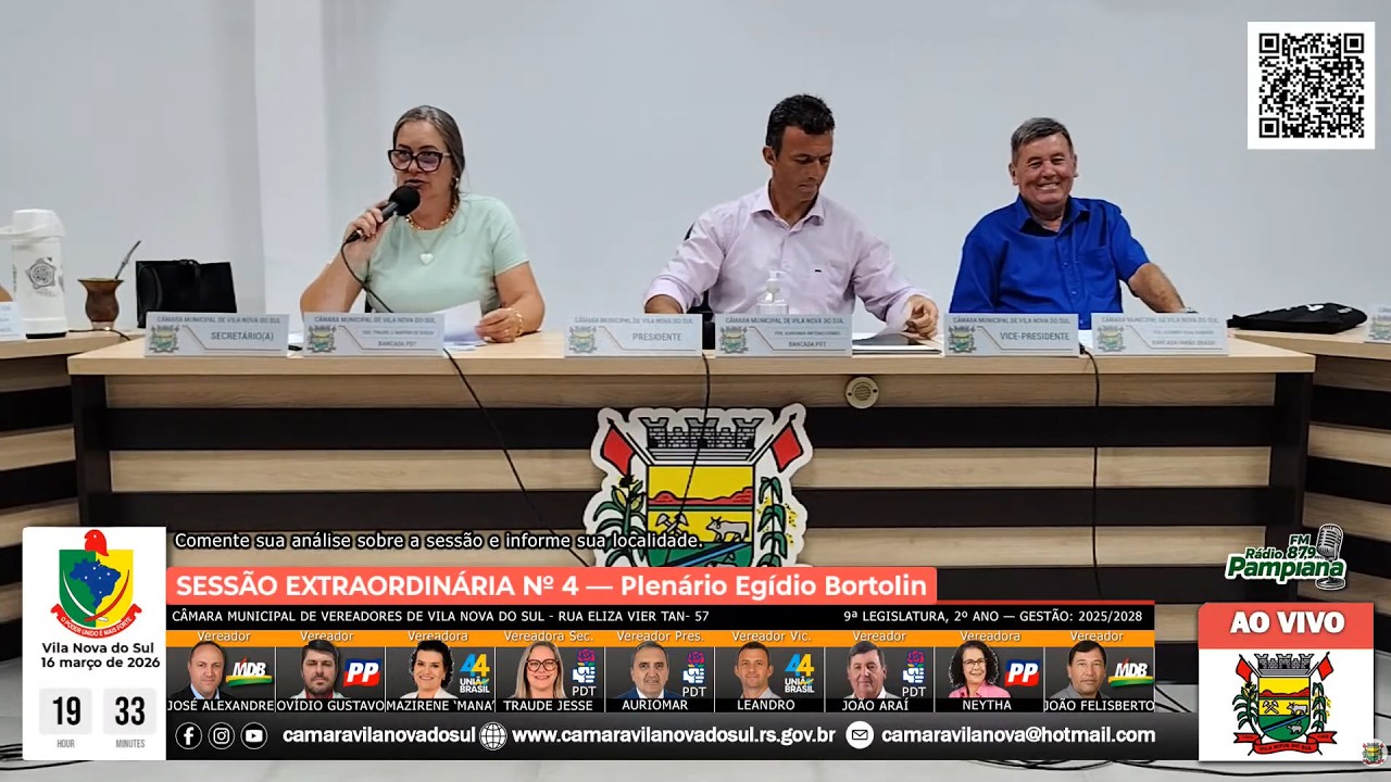 🟢 SESSÃO EXTRAORDINÁRIA № 4  — VILA NOVA DO SUL | 16.MAR.26 #tvcâmara