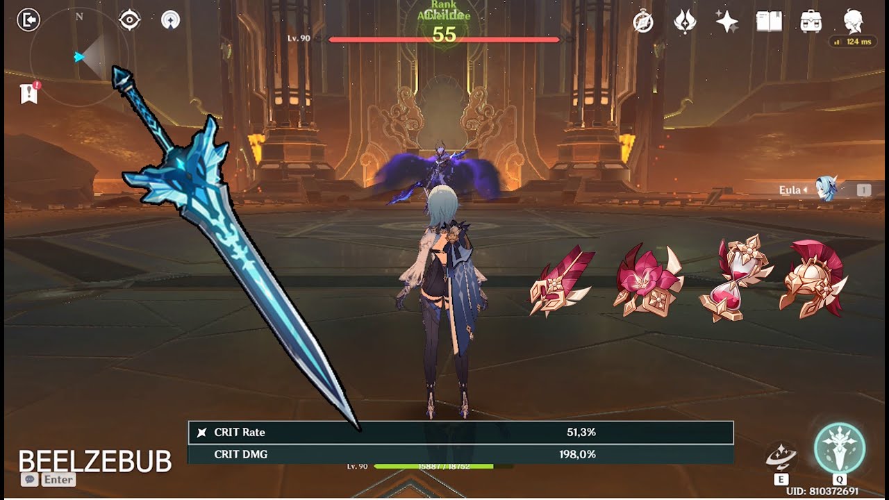 SOLO C0 EULA LV 90 VS CHILDE! FULL SET GLADIATOR'S FINALE ARTIFACT BUILD! [GENSHIN IMPACT]