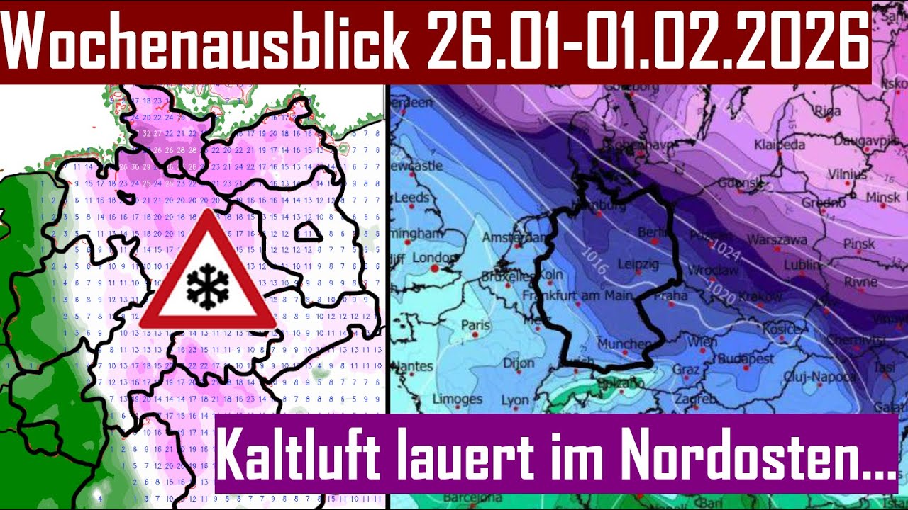 Neue TIEFS mit SCHNEE und GLÄTTE ab DIENSTAG - KALTLUFT im NORDOSTEN - Wochenausblick 26.01-01.02.26