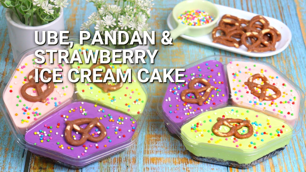 Ice Cream Cake in a Tub - Ube, Pandan and Strawberry Flavors