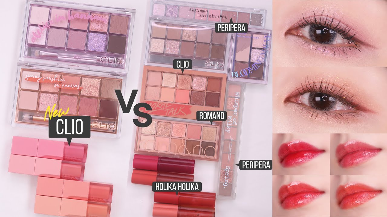 NEW 클리오 섀도우 팔레트 14,15호 & 듀이시럽틴트💘비슷한 제품 모아 꼼꼼비교+퍼스널컬러 분석,메이크업ㅣ코랄토크•13호•블루밍모브ㅣ롬앤 팜파스가든•페리페라ㅣ홀리카홀리카