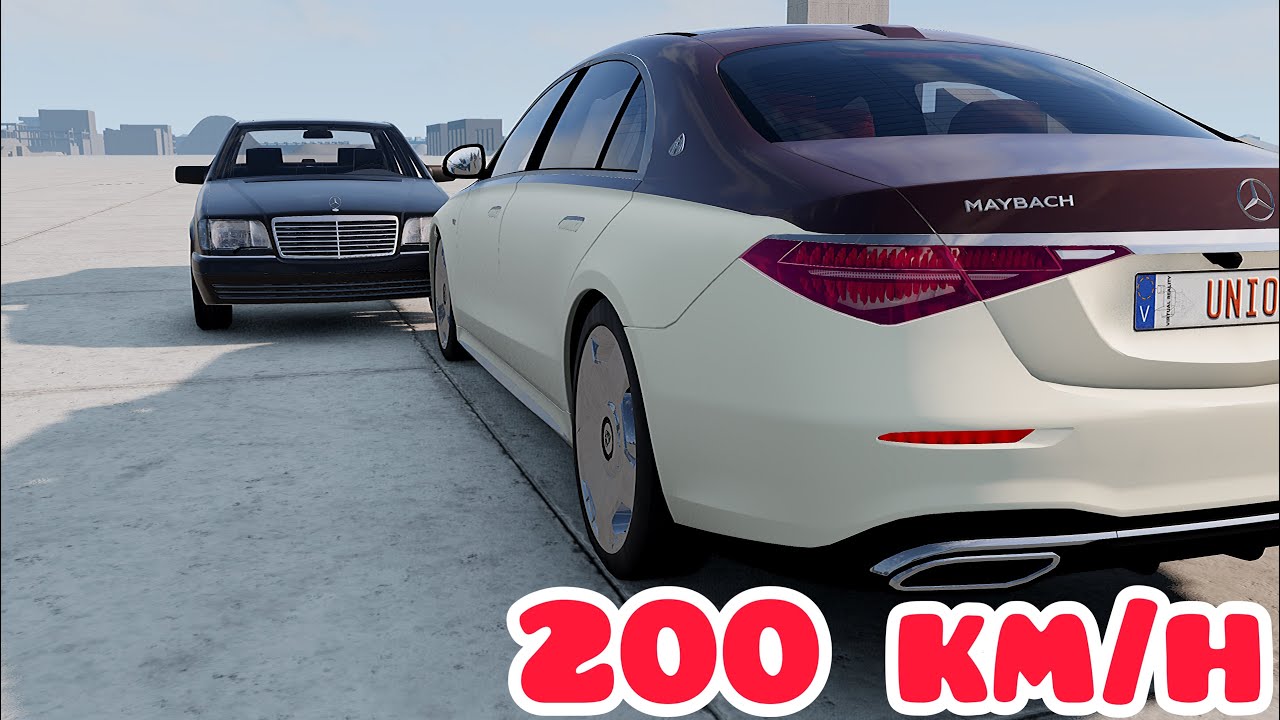 Mercedes-Maybach S680 W223 vs Mercedes-Benz S600 W140💥200 km/h💥BeamNG.drive small overlap CRASH test