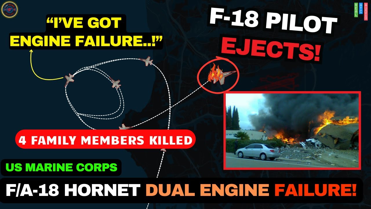 (Intensywne nagrania FAA) Awaria dw&oacute;ch silnik&oacute;w! Pilot F/A-18 katapultuje się na chwilę przed ude...
