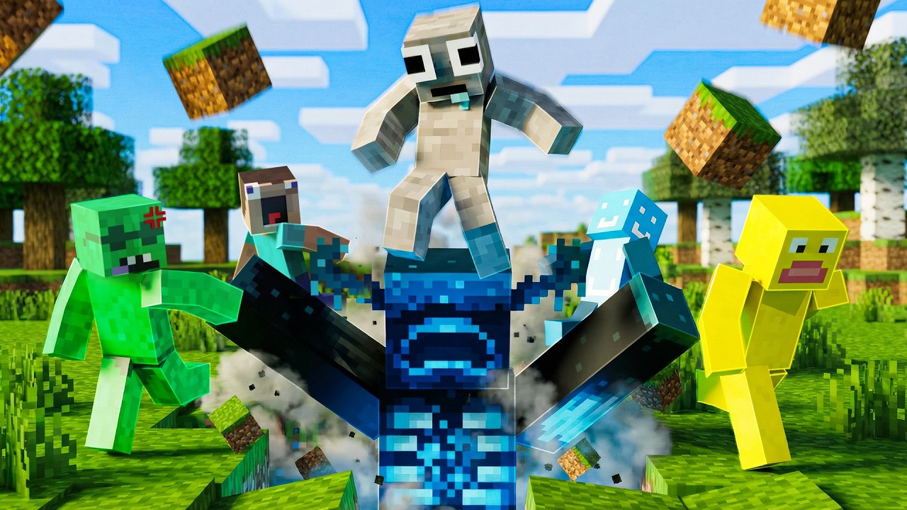 Minecraft But Every Time we Jump a Random Mob Spawns...