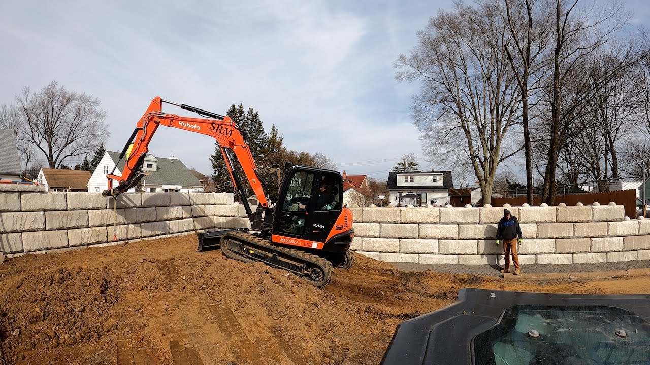 Freestanding Redi Rock retaining wall build