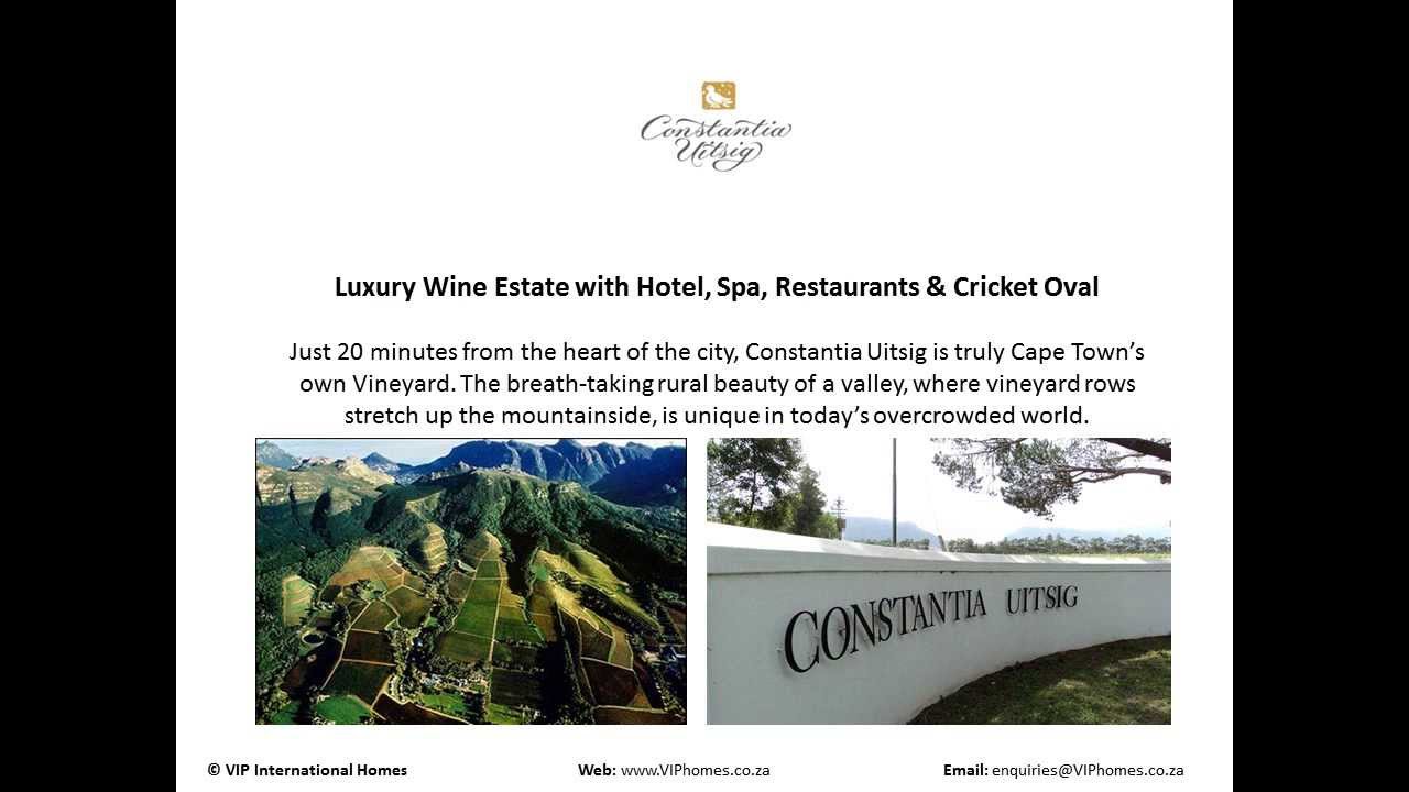 Constantia Uitsig Wine Estate For Sale - The Cape, South Africa Property