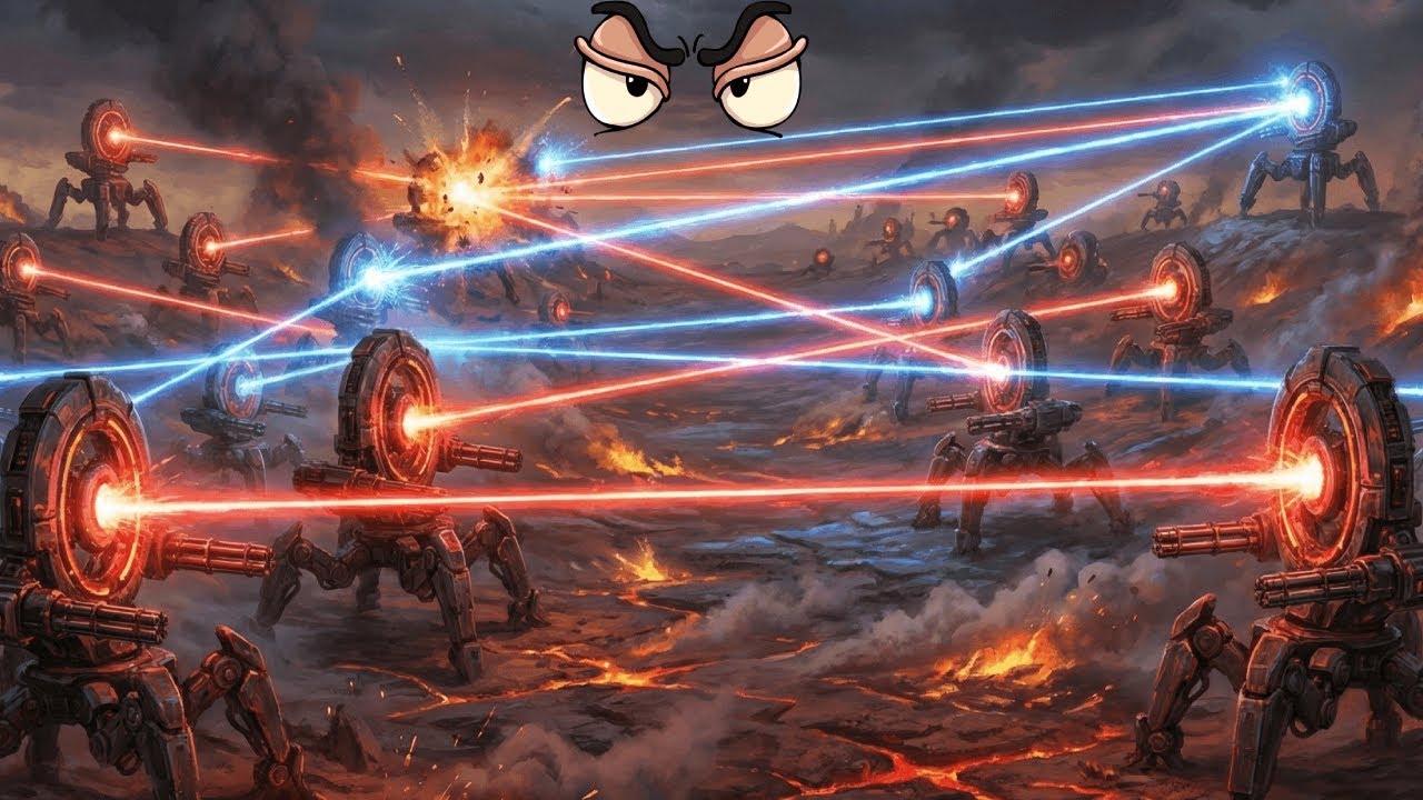 Die Kampflinie mit Meltingpoints, Panzern, Mustangs, allem | Mechabellum