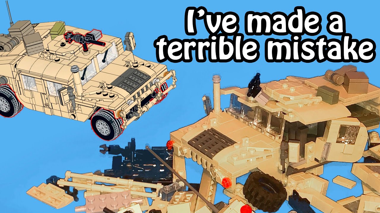 Удивительная самодельная модель разрушенного бомбардировщиком Humvee из Lego.