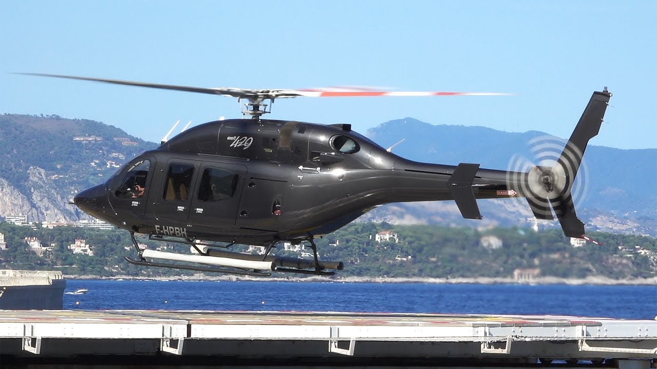Luxurious Bell 429 Heli Securite landing at Monaco heliport | helicopter