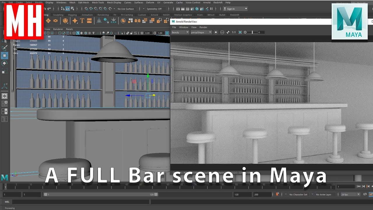 Modeling a full Bar scene in Maya 2020