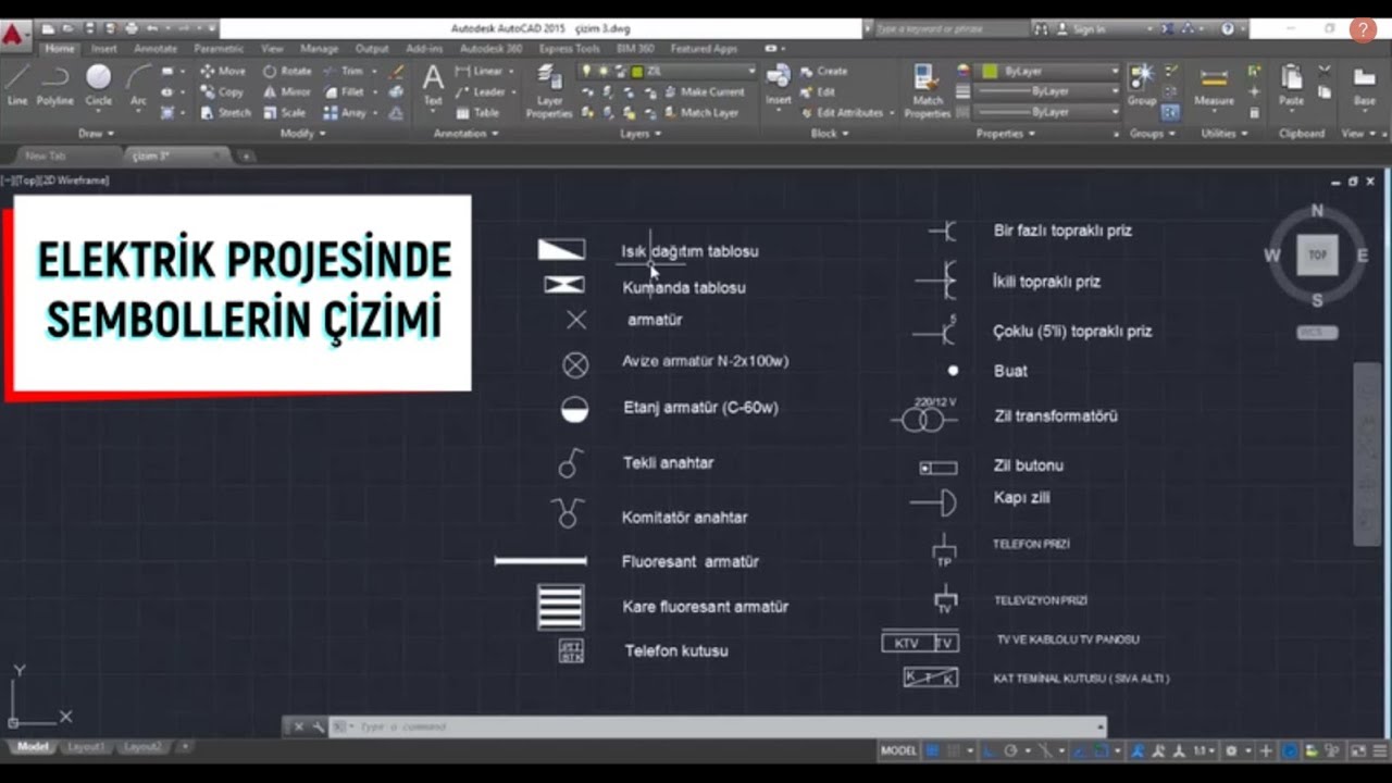 ELEKTRİK PROJESİNDEKİ SEMBOLLERİN AUTOCAD İLE ÇİZİM DERSİ ( DRAWING OF ELECTRIC SYMBOLS)
