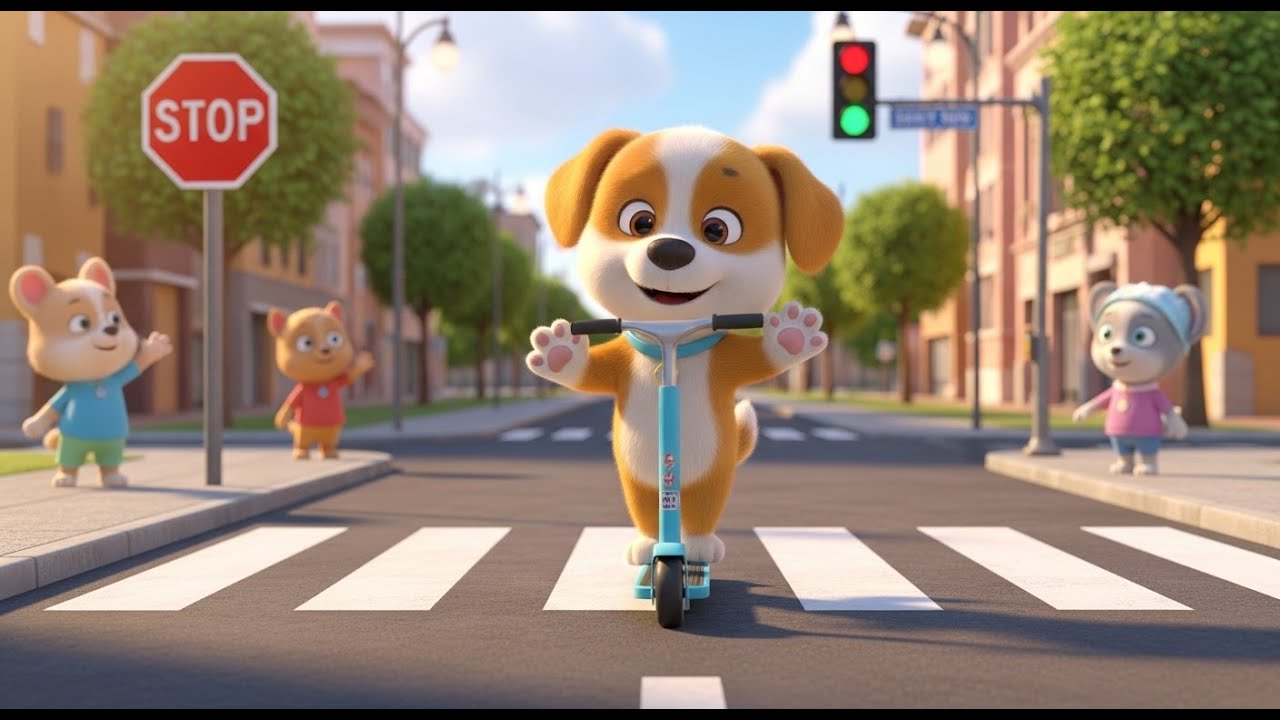 Scooter Puppy Paws Sidewalk Roll Game 🛴 | Scooter Song for Kids & Nursery Rhymes