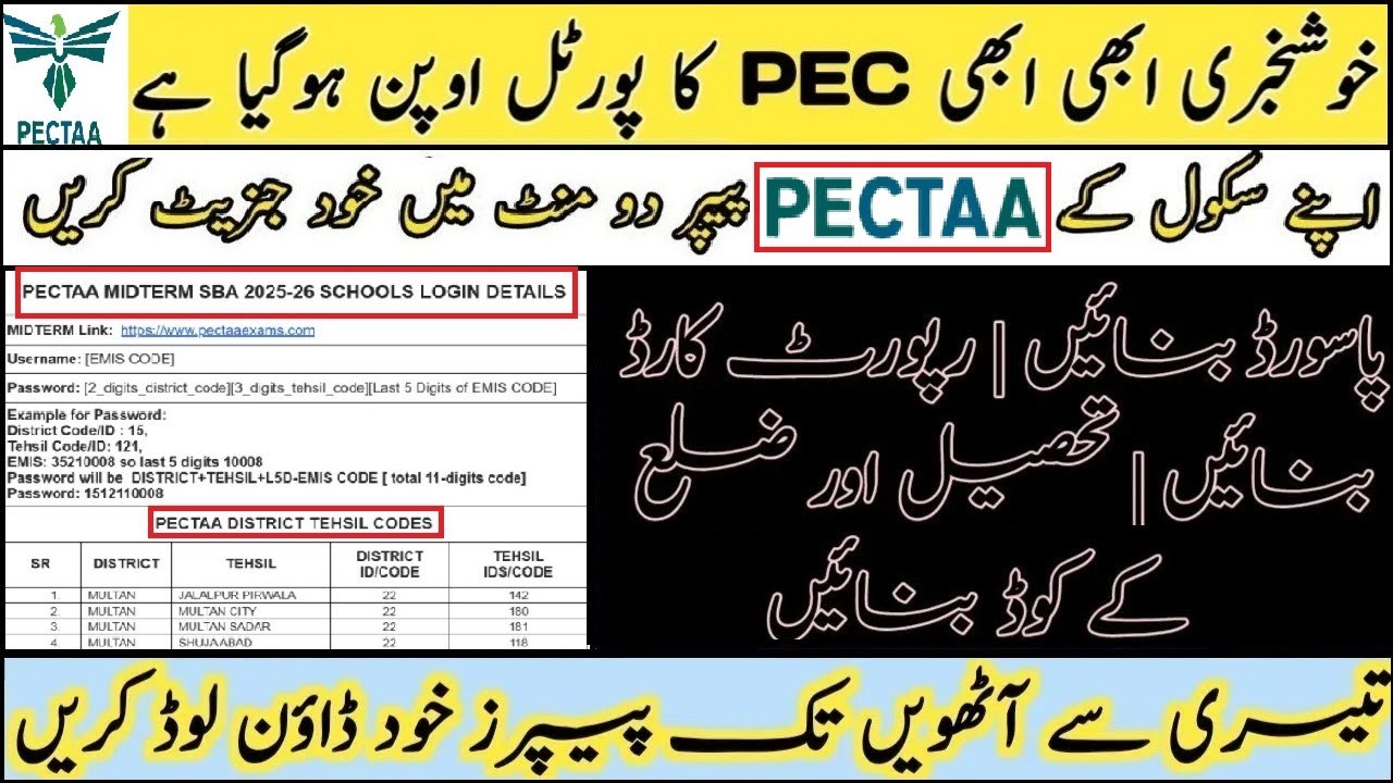 How To Download PECTAA Mid Term SBA Papers 2025-26 | PECTAA Password Generate 2025-26 | Report Card