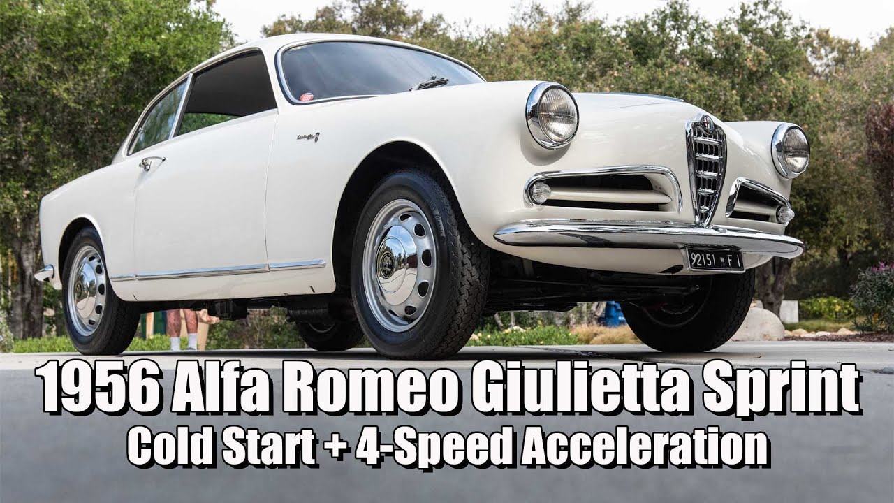 1956 Alfa Romeo Giulietta Sprint cold start and 4-speed acceleration demo