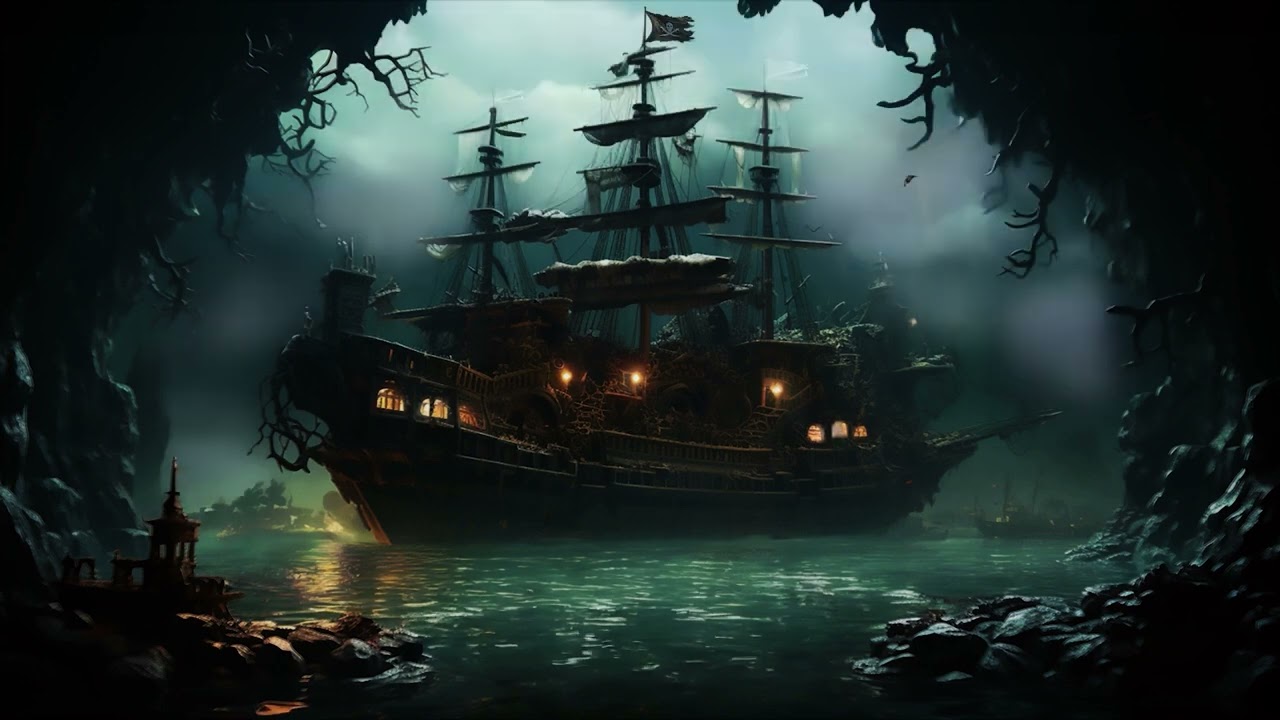 🏴‍☠️ Haunted Pirate Ship - White Noise Thunder, Ocean Sounds for Sleep - Halloween 2023 (8 hours)