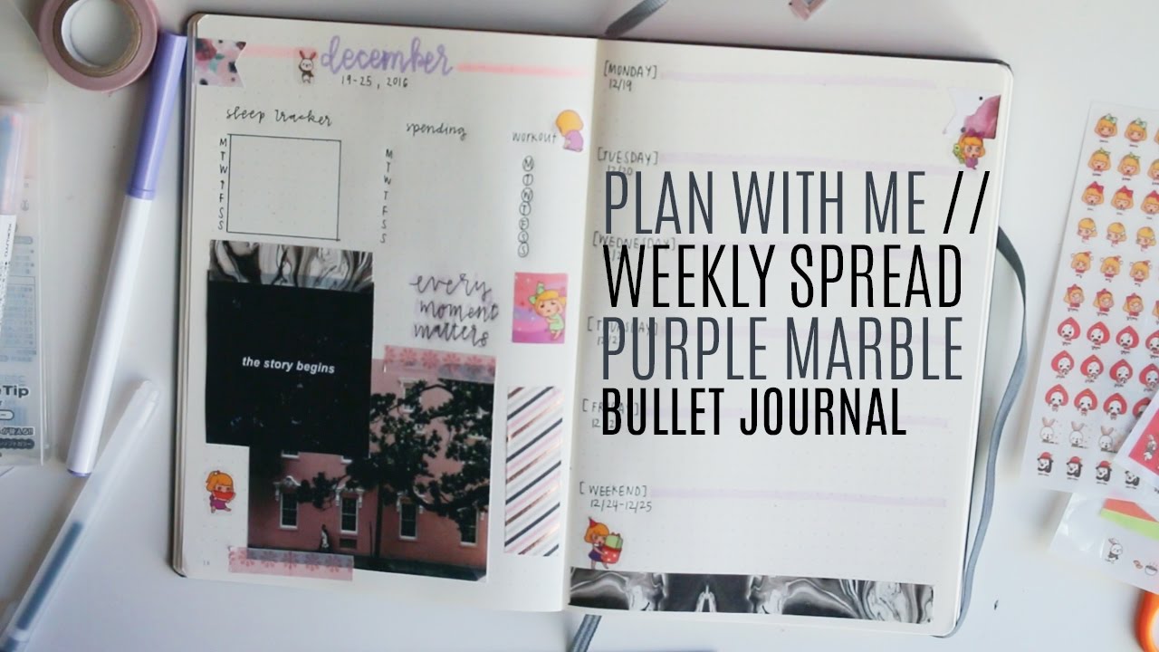 plan with me: purple marble - weekly spread // bullet journal