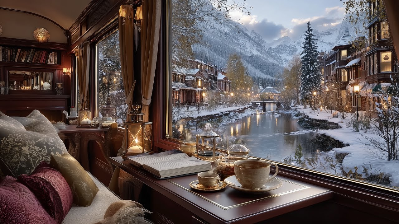 Winter Train Journey Jazz Piano 🚂 Sleep & Study Background Music with Train Sounds | Snowy Views