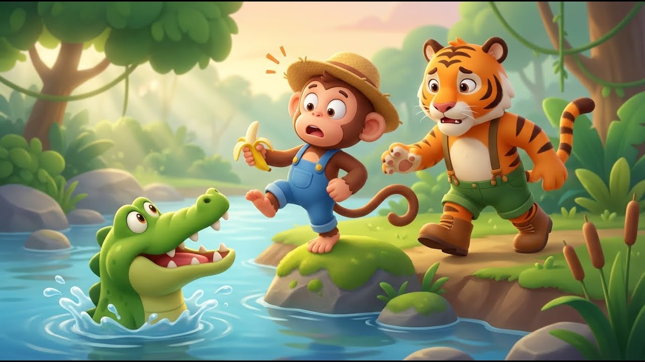 Monkey vs Crocodile: Smart Trick Saves the Day 🐒🐊| Tractor Race Day Adventure | Monkey Cartoon