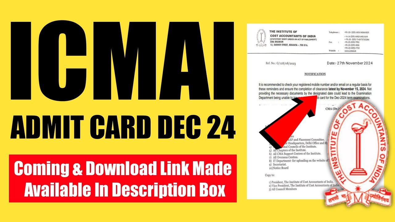 CMA Exam Admit Card Dec 2024 Released & Download Link Available in Description Box