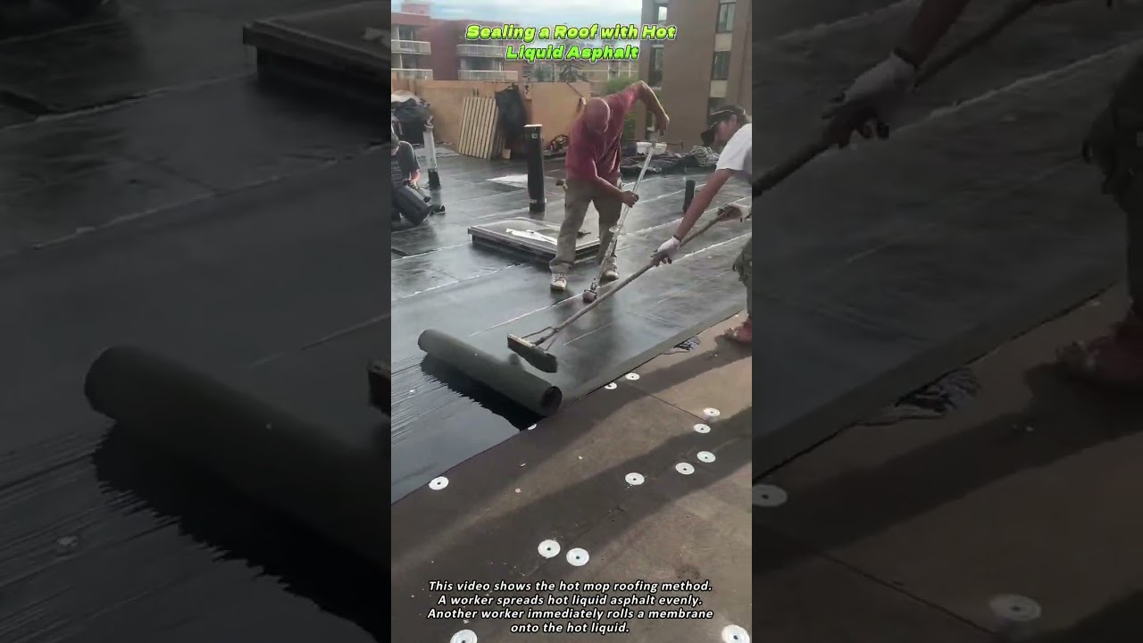 Sealing a Roof with Hot Liquid Asphalt