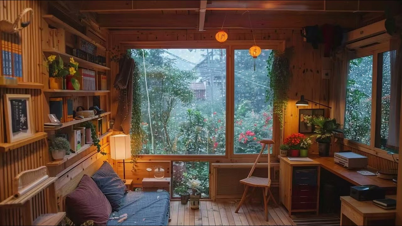 「溪山雨意 🍃 木阁闲读」—— 雾绕庭前草木，雨润一屋清幽，时光慢煮身心柔