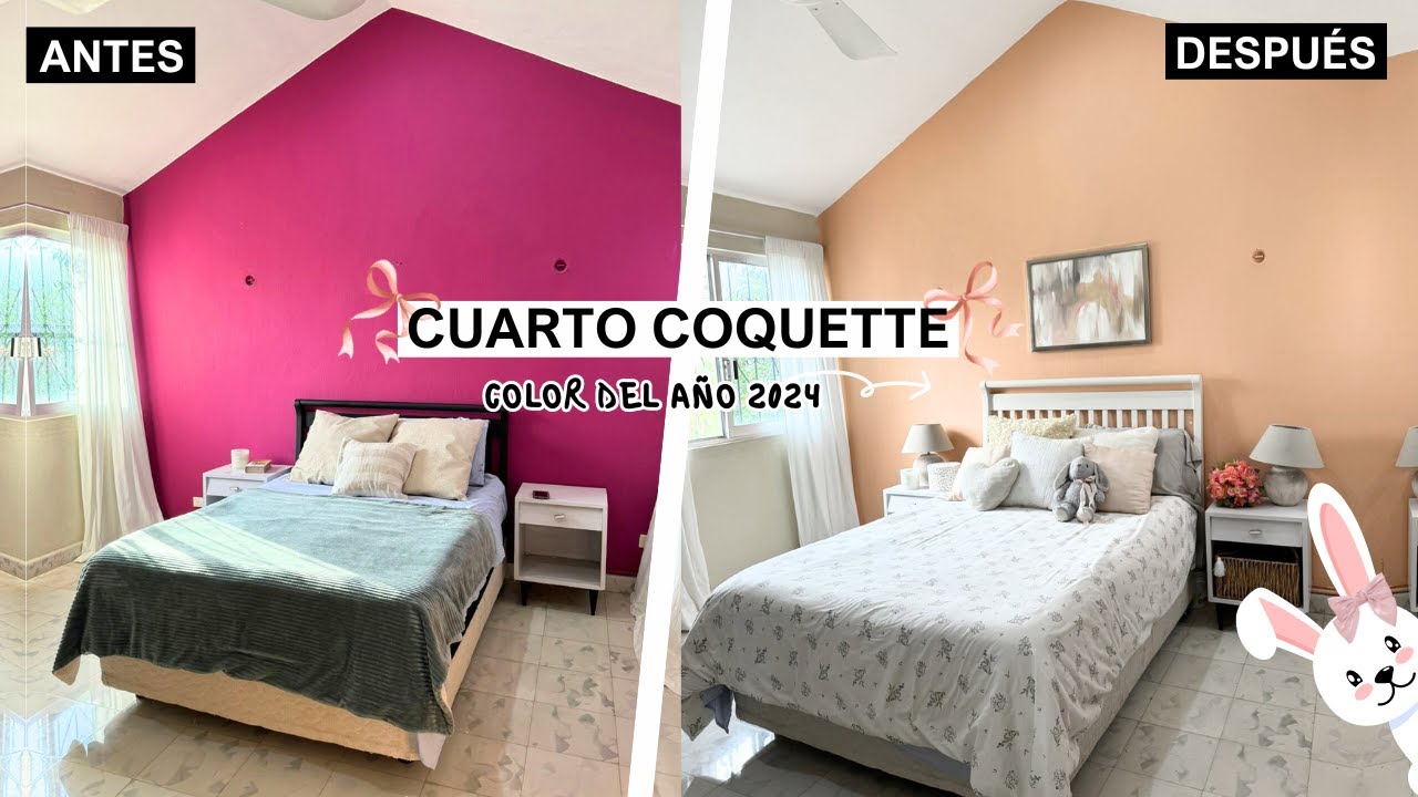 ✅ANTES Y DESPUÉS Cuarto decoración COQUETTE 🎀Color del año2024