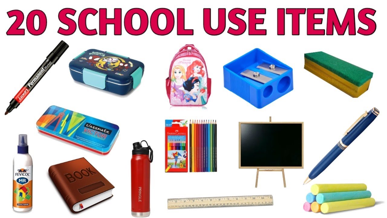 20 School Items Names in English & Hindi | Kids Learning Video | School items Vocabulary