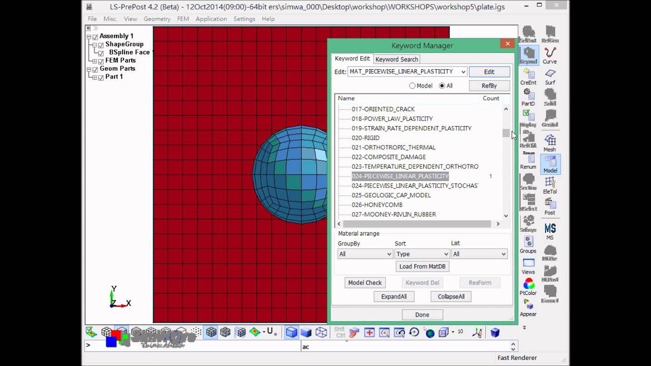 LS-PrePost Workshop5 - Define Plate Material and Section