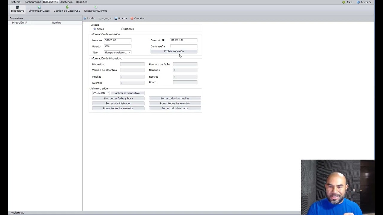 Uso completo de software de control de asistencia Zktime.net lite con un checador  zkteco k40