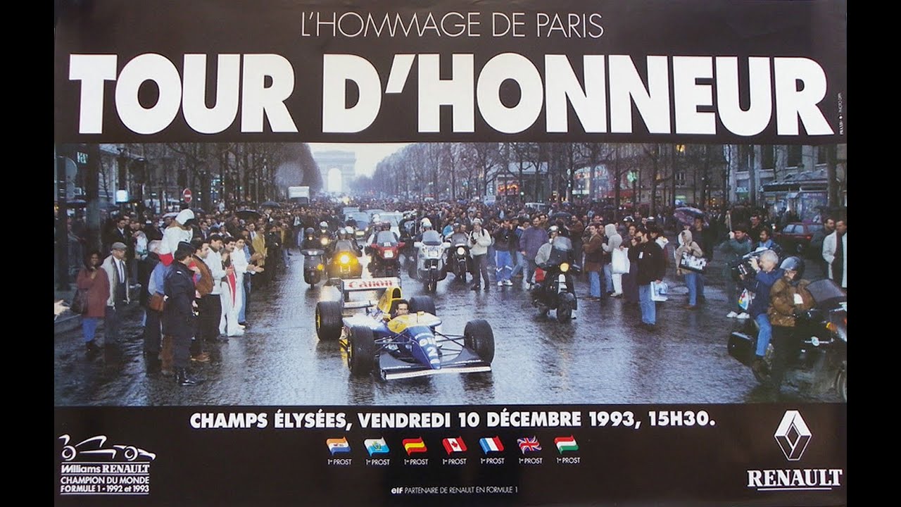 1993 December 10 - Alain Prost parade in Williams FW15C @ Champs-&Eacute;lys&eacute;es, Paris