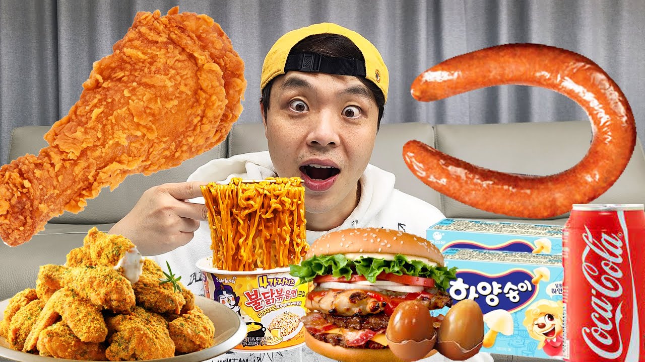 Mukbang 직접 만든 치즈 불닭볶음면 치킨 소세지 편의점 먹방 Convenience Store Food ROSE FIRE NOODLES EATING MUKKABI 먹깨비
