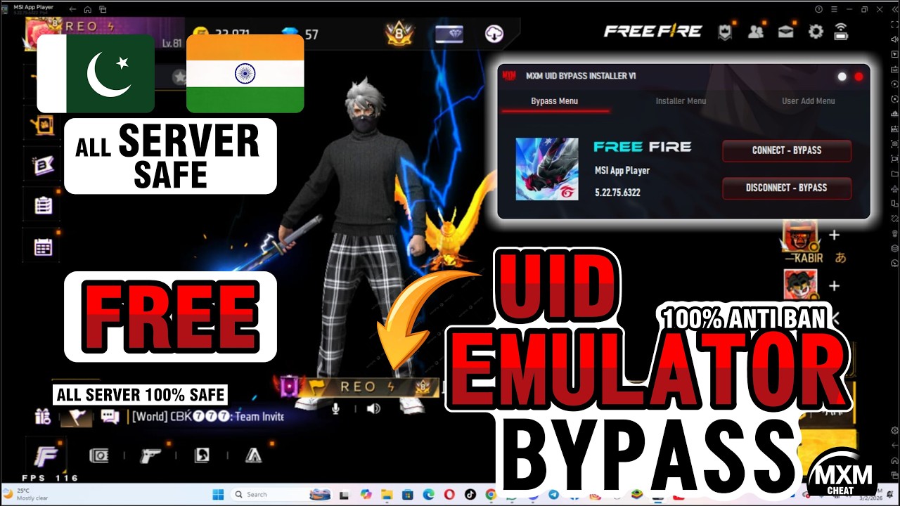 NEW FREE UID EMULATOR BYPASS OB52 SAFE 💻 FOR FREE FIRE | 100% ANTIBAN | FREE FIRE PC PANEL GRATIS 🎯