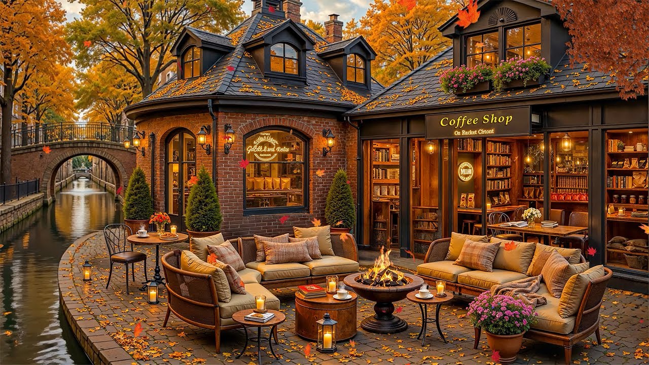 Soothing Jazz Instrumental Music at Outdoor Coffee Shop Ambience 🍂 Soft Autumn Jazz Tunes for Unwind