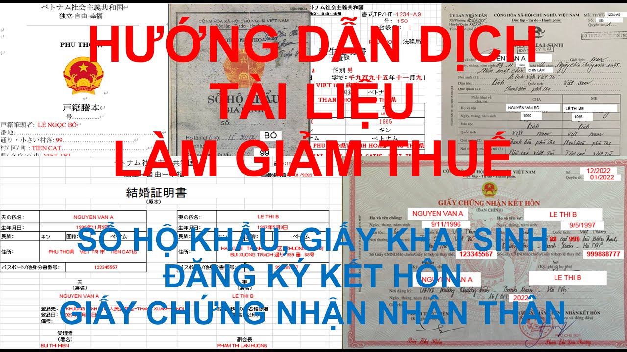 HƯỚNG DẪN DỊCH TÀI LIỆU LÀM GIẢM THUẾ | DỊCH GIẤY KHAI SINH | SỔ HỘ KHẨU | GIẤY ĐĂNG KÝ KẾT HÔN