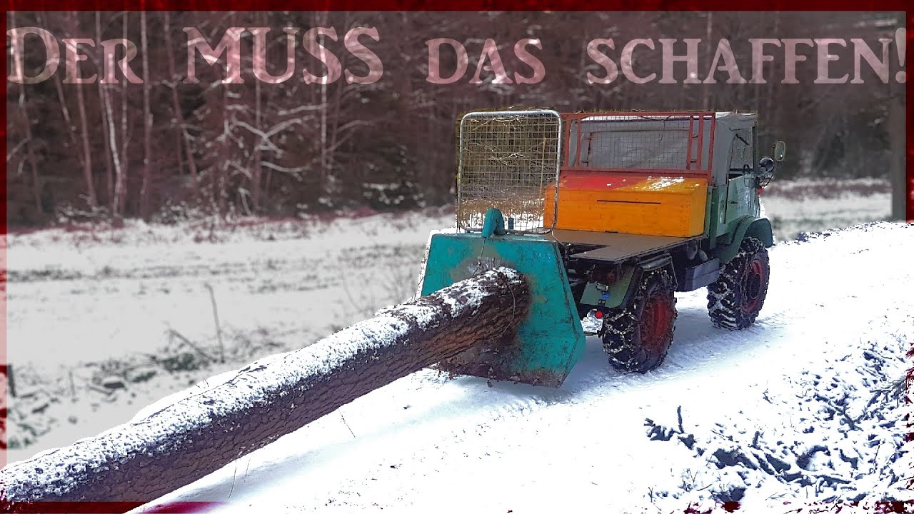 Holzrücken im Winter - zu glatt? Unimog 411 beim Stammholzrücken am Berg! 1/2