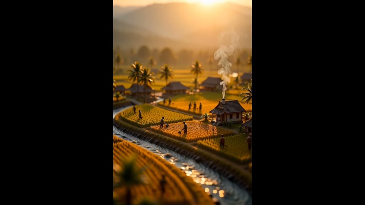 Video 3D diorama of a traditional Indonesian village. 