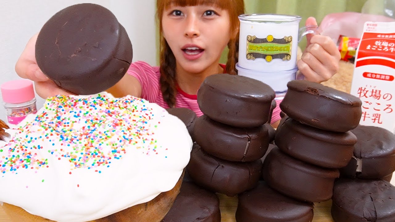 【大食い】生チョコパイ20個と大量の生クリーム